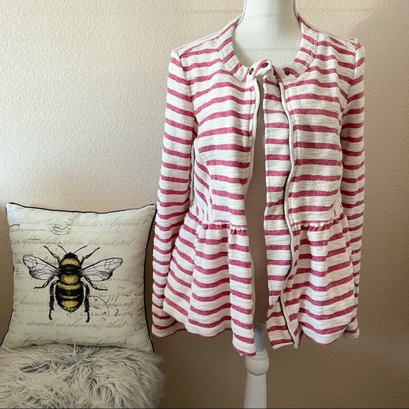 Free People peplum hem red & ivory striped jacket - Picture 2 of 8